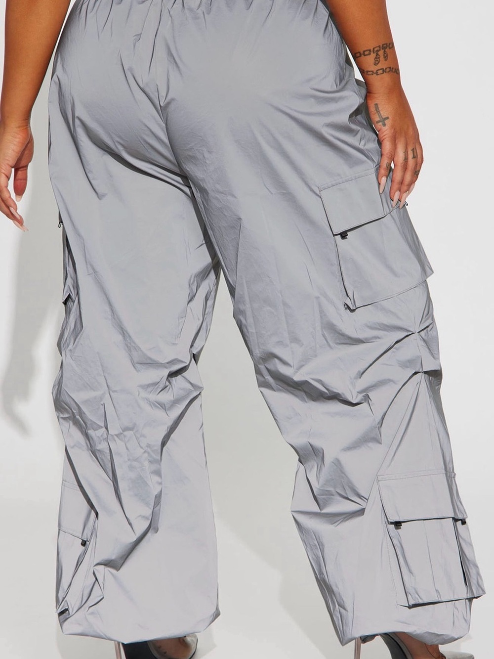 Gray Cargo Wide Leg Parachute Pants - Picture 5 of 10